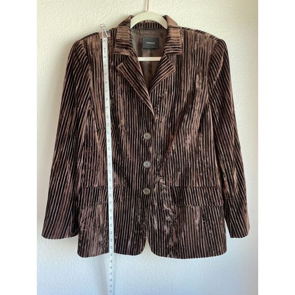 Akris Women's Brown Crushed Velvet Ribbed Pinstripe Single Breasted Blazer Sz 14 - Picture 11 of 14